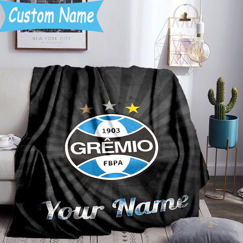 Custom Name Gremio Football Club Emblem Flannel Blanket, Use for Birthday/Holiday Gift, Soft Blanket for Sofa/Bed/Camping/Office, Home Decor
