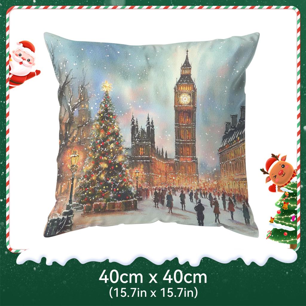 Christmas Street Cushions Pillowcase Polyester Cushion Cover Throw Pillow Pillowcover Home Car Sofa Decor