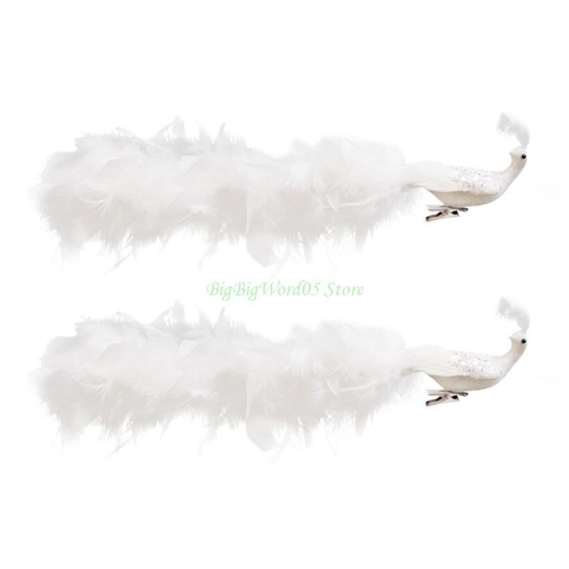 24TE Christmas Ornament Bird Figurine Artificial Peacocks Long Tail Natural Feathers for Tree New Year Ornaments Garden Home