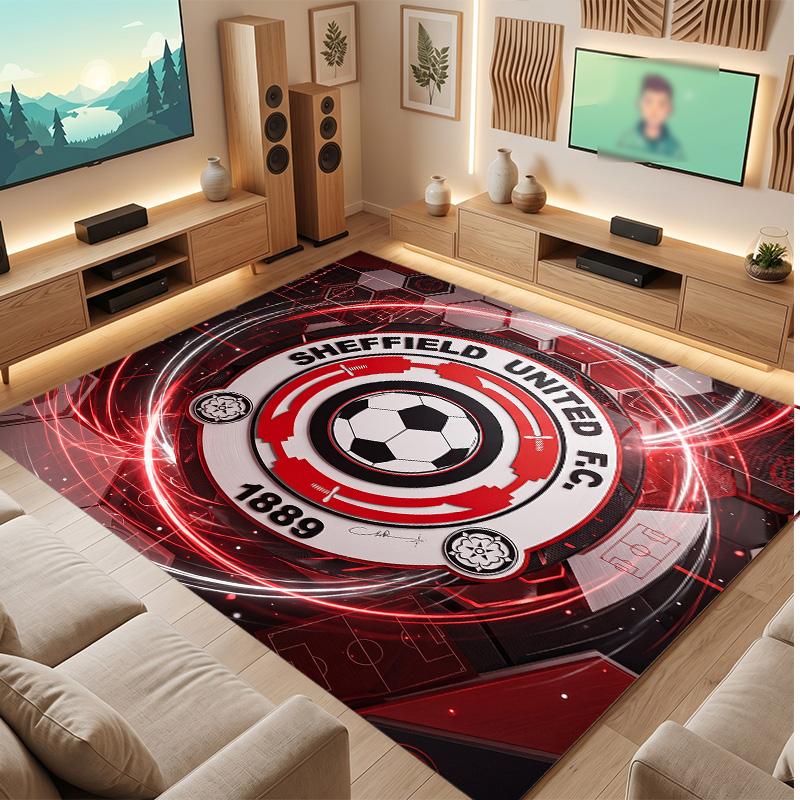 Sheffield United Football Print Crystal Velvet Rug, Comfortable Water Absorbent Non Slip Indoor Floor Carpet