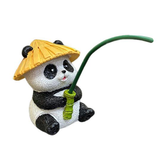Cartoon Panda Fishing Figurine Sitting Panda Resin Statue Sculpture Outdoor Yard Fishpond Aquarium Fish