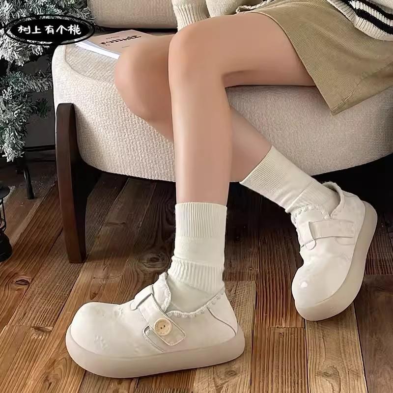 

White retro versatile thick-soled all-inclusive women s new spring and autumn skirt heightening soft-soled single shoes 40