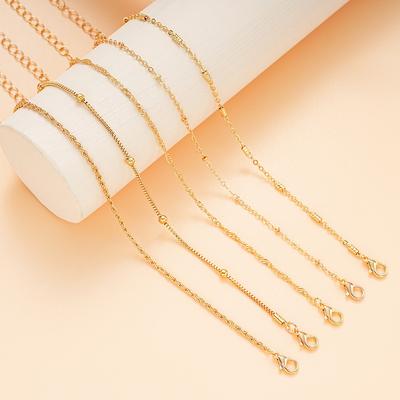 5Pcs/set Simple Gold Anklets Set for Women Stainless Steel Chain Anklet Accessories Jewelry