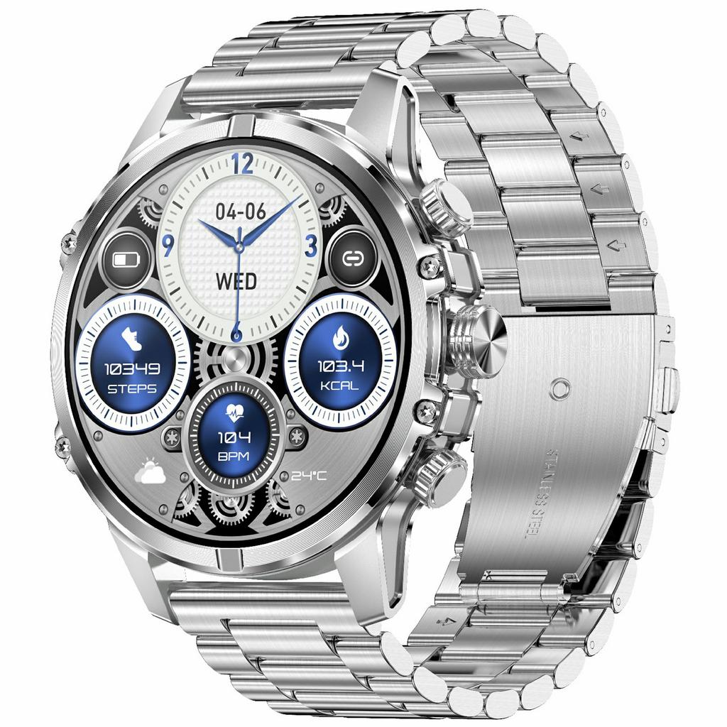 CF53 Smart Watch Bluetooth-compatible Call Smartwatch Fitness Tracker with LED Flashlight, Steel Strap