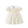 Summer Girls Cotton Dress Sweet Puff Sleeve Smocked Princess Dress Breathable Kids Party Gown For Little Girls