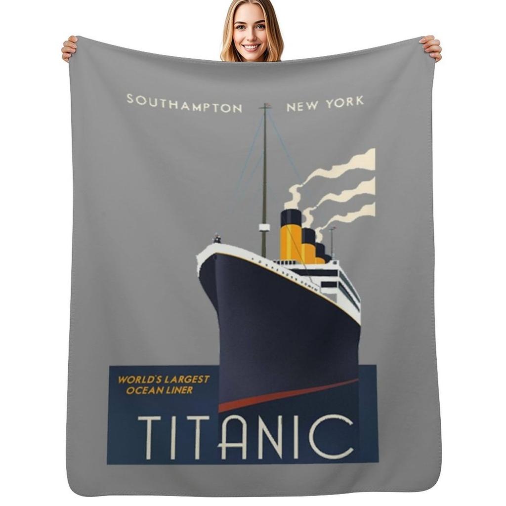 Titanic Tonie Vintage Plakat Statek Pasażerski Rejs po Oceanie Atlantyckim Koc Miękki Ciepły Koc Prezent dla Dziadków