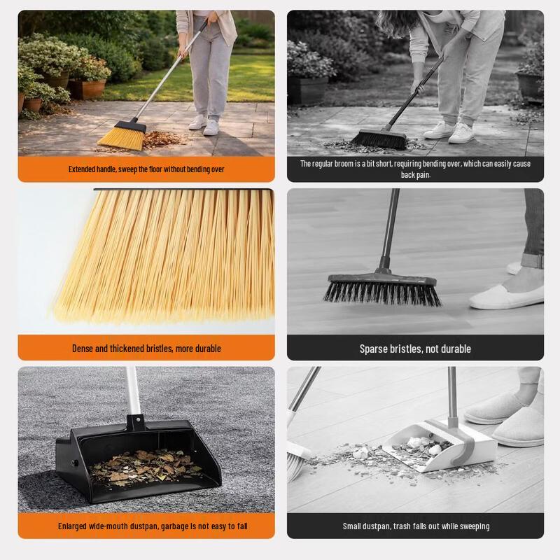 Outdoor Hard-Bristle Broom and Dustpan Set
