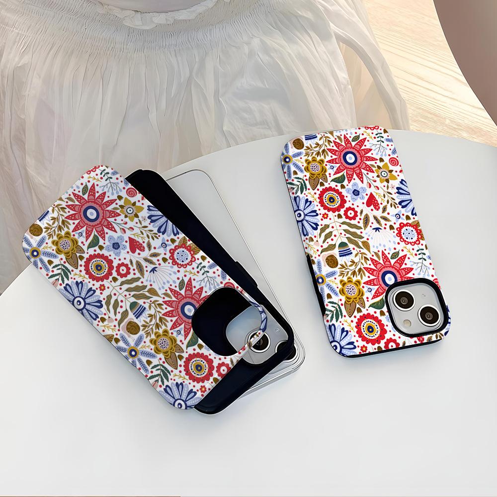 Retro Ethnic Style Flower Mobile Phone Case Apple 12 Two-in-one Film Case iPhone17 Anti-drop Magnetic Protective Case