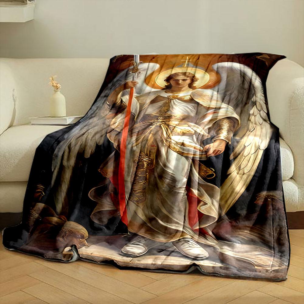 Archangel Michael Winged Sword Blanket Bedroom Blanket for Livingroom Couch Lunch Break Soft Throw for Friend's Festival Gift