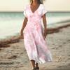 Fashion Women's Summer V-Neck Short Sleeve Vintage Floral Print Beach Dress