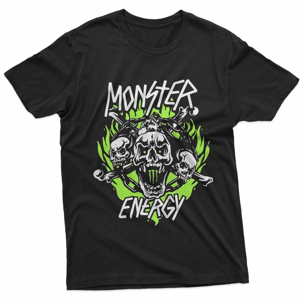 Monster Energy Skull Flames Gothic 100% Cotton T-shirt Mens Tees Top