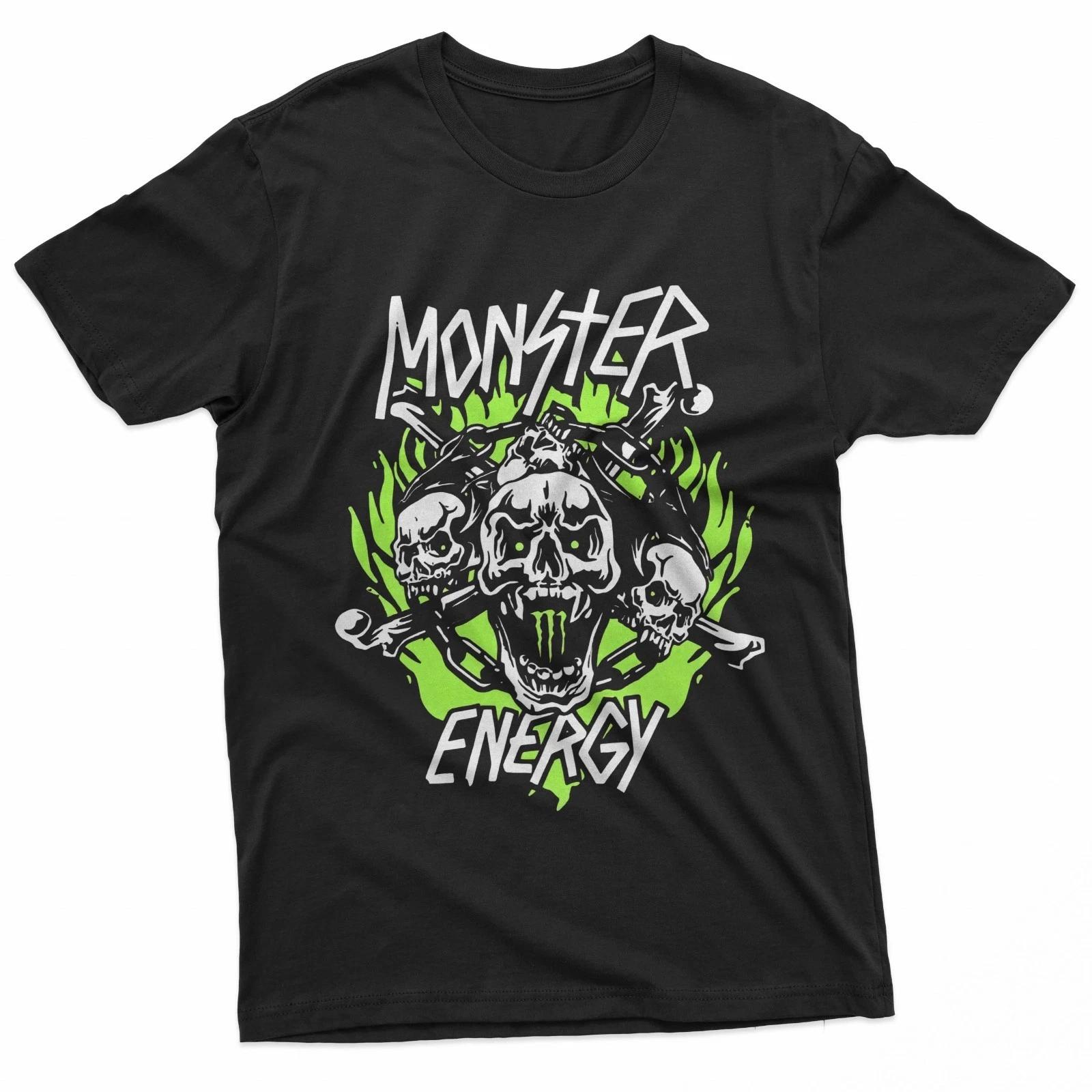 Monster Energy Skull Flames Gothic 100% Cotton T-shirt Mens Tees Top S