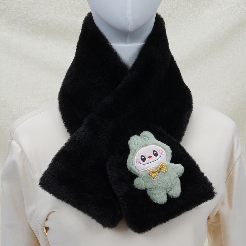 2025 Autumn/Winter Cute Cartoon Plush Scarf: Faux Rabbit Neck Warmer for Girls