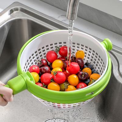 2-in-1 Küchensieb Zusammenklappbarer Salatschleuder und Sieb Drehendes Salat-Sieb zum einfachen Abtropfen von Gemüse, Obst, Nudeln, Salat