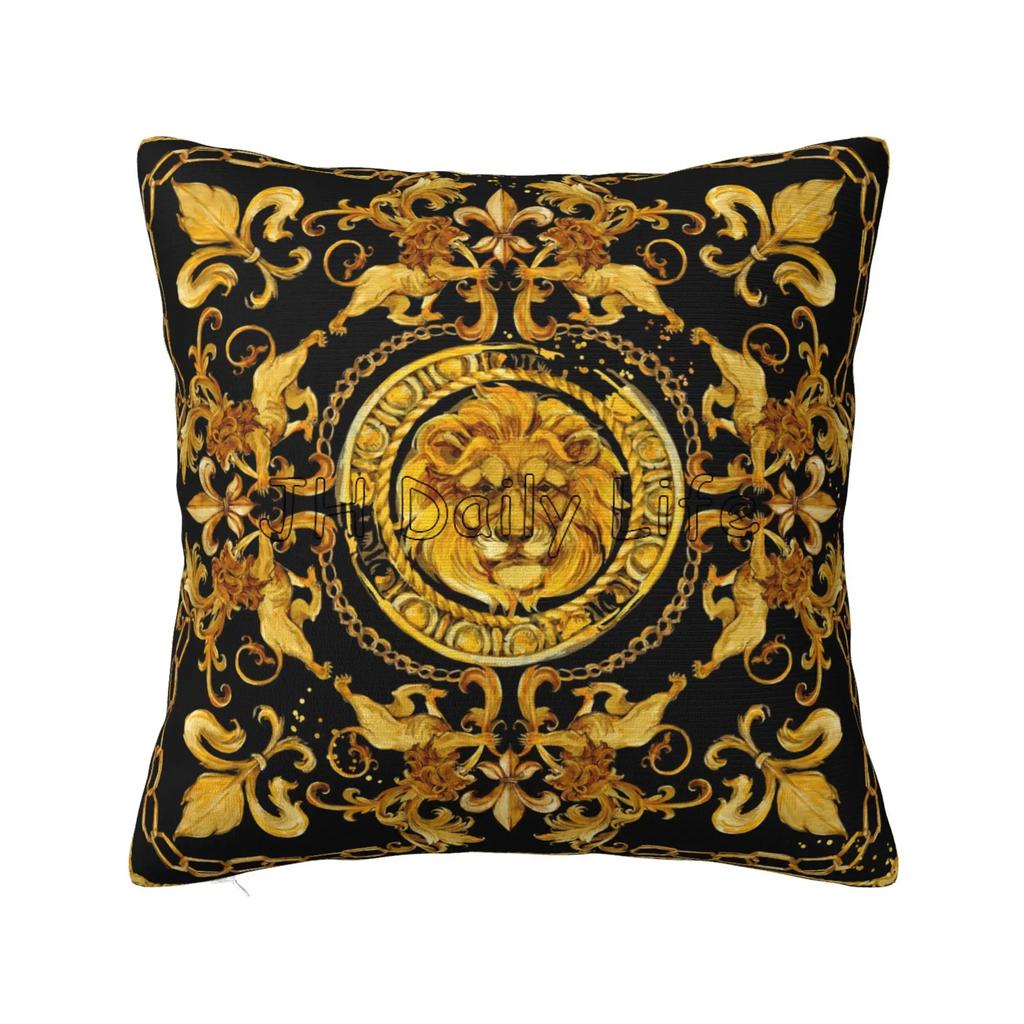 Golden Lion Baroque Print Square Pillow Cover Soft Cozy Pillow Case for Home Sofa Bed Car Decoration Cushion Cover 18x18 Inch