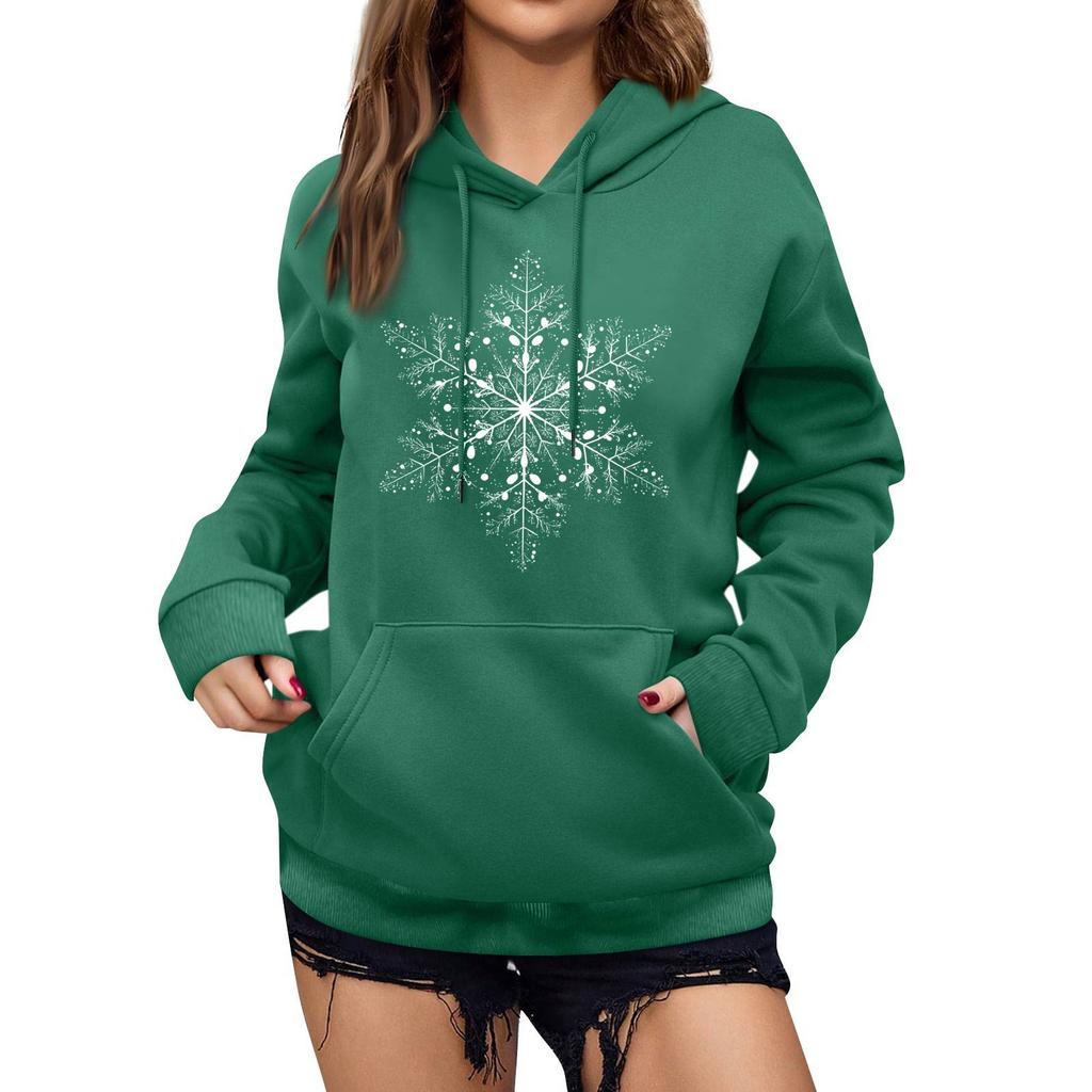 Women's Winter Christmas Printed Pullover Hooded Sweatshirt Fleece Long Sleeve Sweatshirt