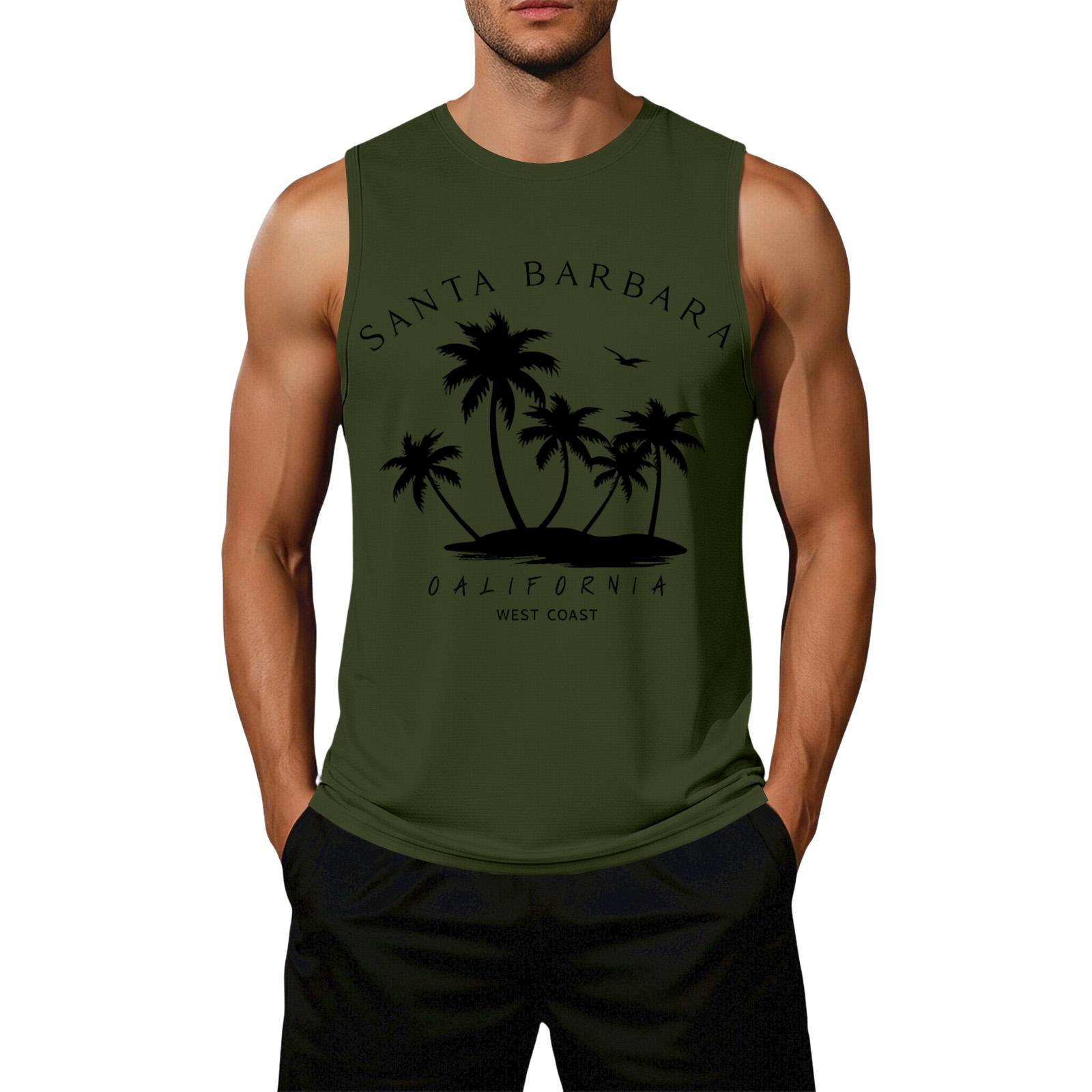 

Men s Loose Fit Sleeveless Casual Tank Top Palm Tree Graphic Print Lightweight Summer Muscle Shirt XXL