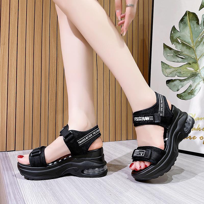 Slope heel platform sandals women's 2025 summer new one-word Velcro waterproof table fashionable versatile beach women's sandals