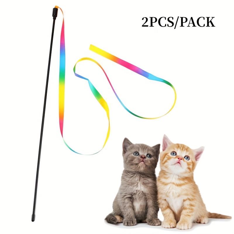 2pcs Interactive Cat Toys Teasing Catd Stick Funny Rainbow Strips Cat Stick Toys Kitten Playing Teaser Wand Toy Pet Supplies