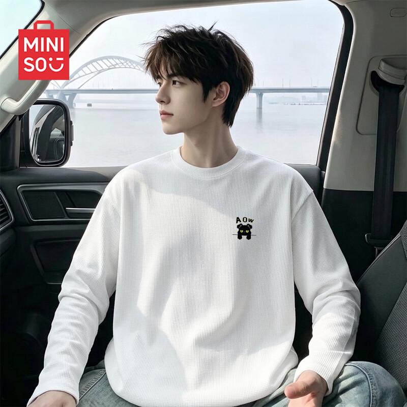 MINISO Men's Waffle Knit Long Sleeve Crew Neck T-Shirt