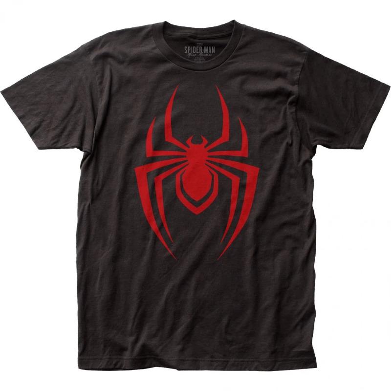 Marvel s Spider-Man Miles Morales Men s Black T-shirt, Red Spider Logo, Superhero Short-sleeved Casual T-shirt, Streetwear Top S
