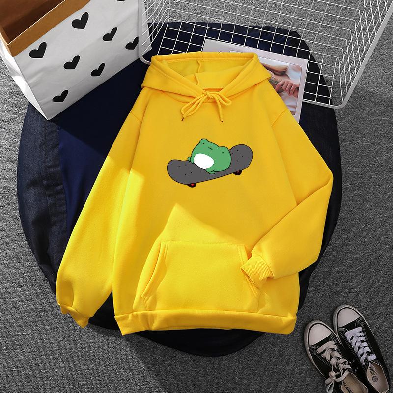 Femei Toamna Iarna Broasca Skateboard-uri Printing All Se potrivesc Oversize Hoodie cu cordon