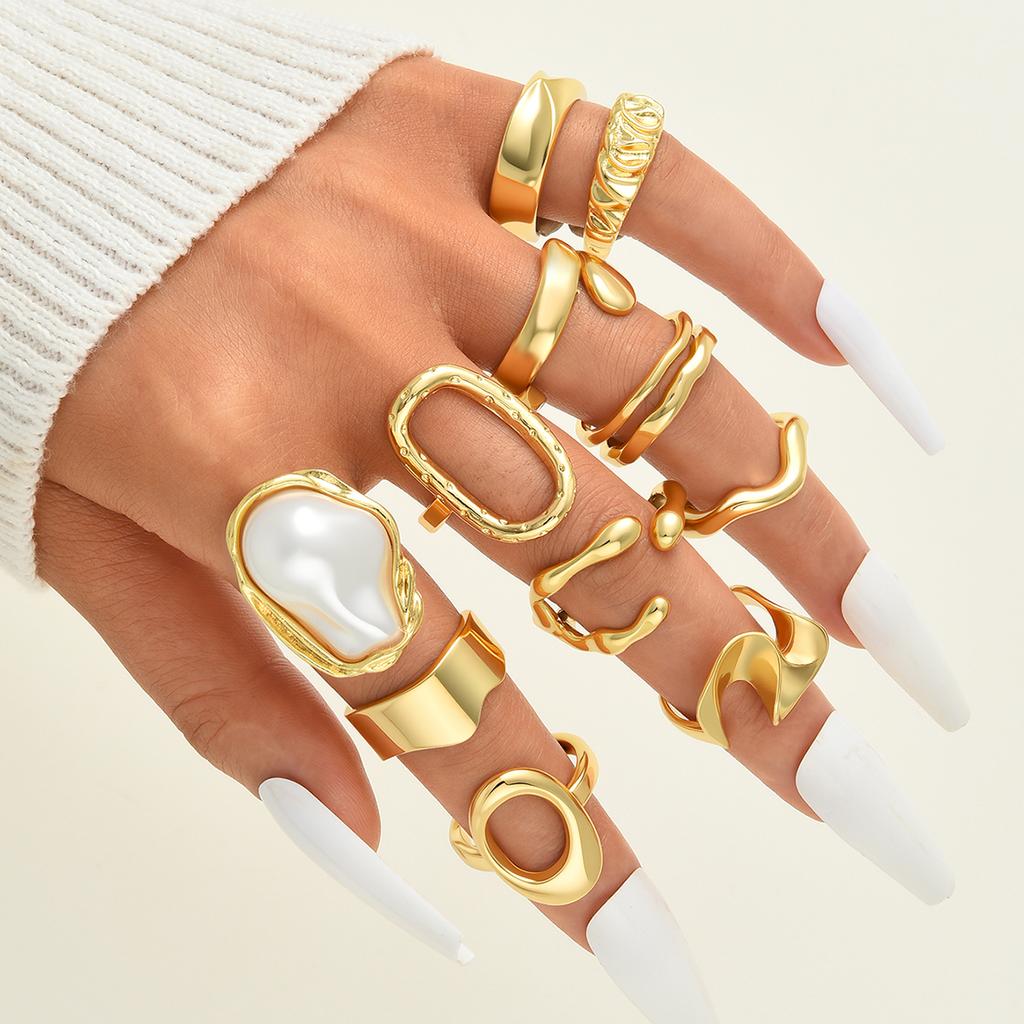 17KM 11 Piece Irregular Shaped Ring Fashion Jewelry Set Women Trendy Shiny Daily Party Accessory Decorative Gift Idea