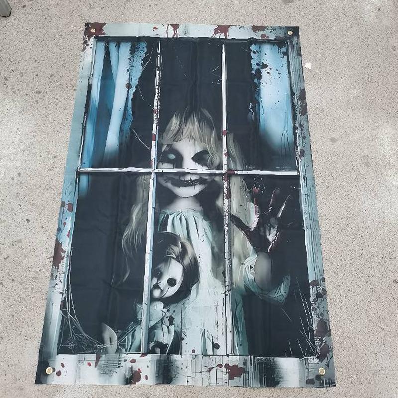 New Halloween Style 2 Pack Halloween Ghost Curtain Decorations - Female Ghost Window Cover For Indoor/outdoor Party Decor