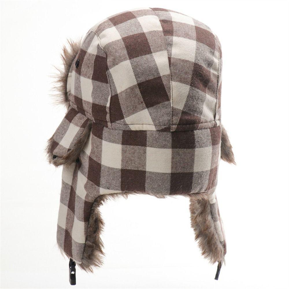 Trapper Russian Plaid Pilot Caps Fur Ear Muff Hats Men Hats Korean Beanies Hats Earflap Caps