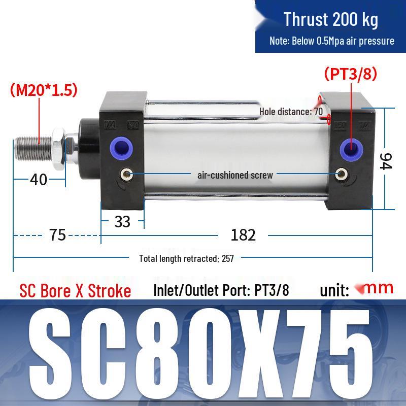 SC63 High Thrust Small Pneumatic Cylinder, Model SC40/50/80/100*125X150X200X500-S