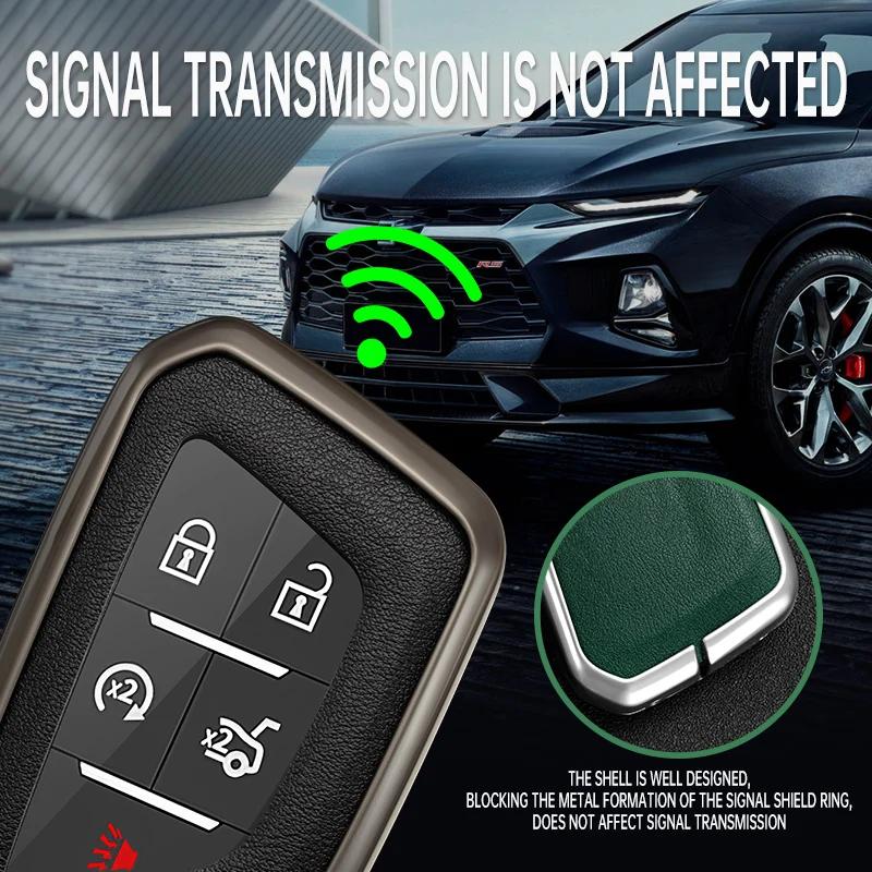 Zinc Alloy Genuine Leather Auto Key Fob Remote Case Cover Housing Fit For Cadillac Escalade Ct4 Ct4-V Ct5 Xts Ct6 C8 Fit For Gmc Yukon Auto