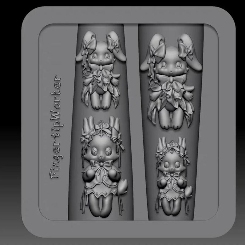 3D Transparente Silikon-Nagelform Für Nagelkunst-Design Relief Kaninchen Engel Muster Maniküre Schablonen Werkzeuge Zubehör
