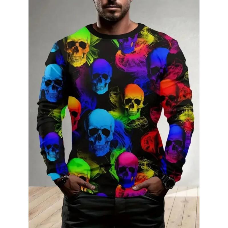 Fashion Men's Crew Neck Long Sleeve 3D Color Printing Summer Casual Short Sleeve Crew Neck T-Shirt