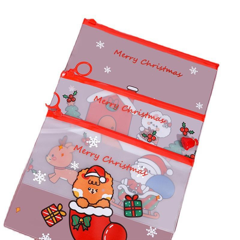Cartoon Christmas Finger Ring Document Bag - Cute Multifunctional Student Desktop Storage and Pencil Case