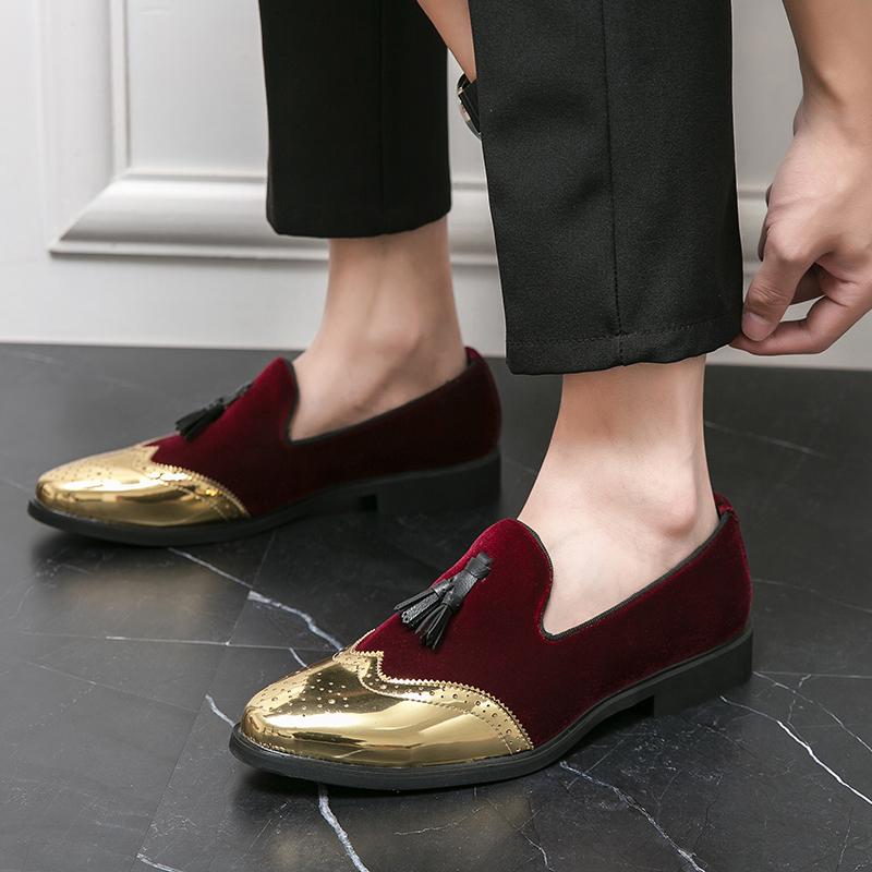 New Pointed Velvet Tassels Patchwork Oxford Leather Shoes For Men Luxury Designer Formal Wedding Prom Dress Homecoming Footwear