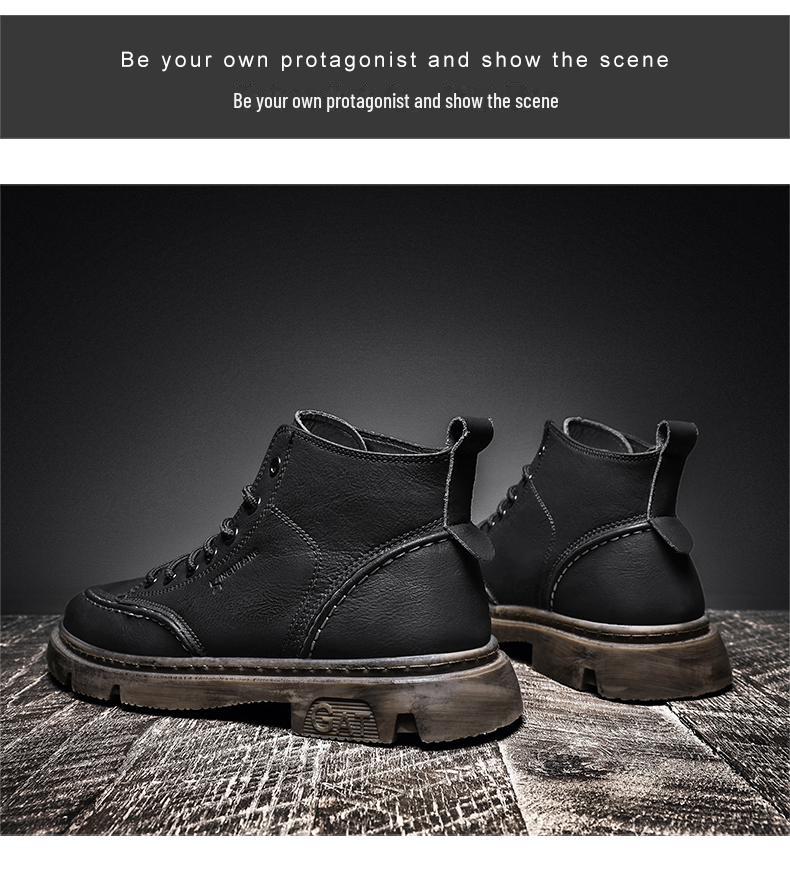 Men's 2024 Anti-Slip Soft Sole British Style Leather High-Top Boots, Work Boots, Martin Boots, Plus Velvet for Autumn and Winter.