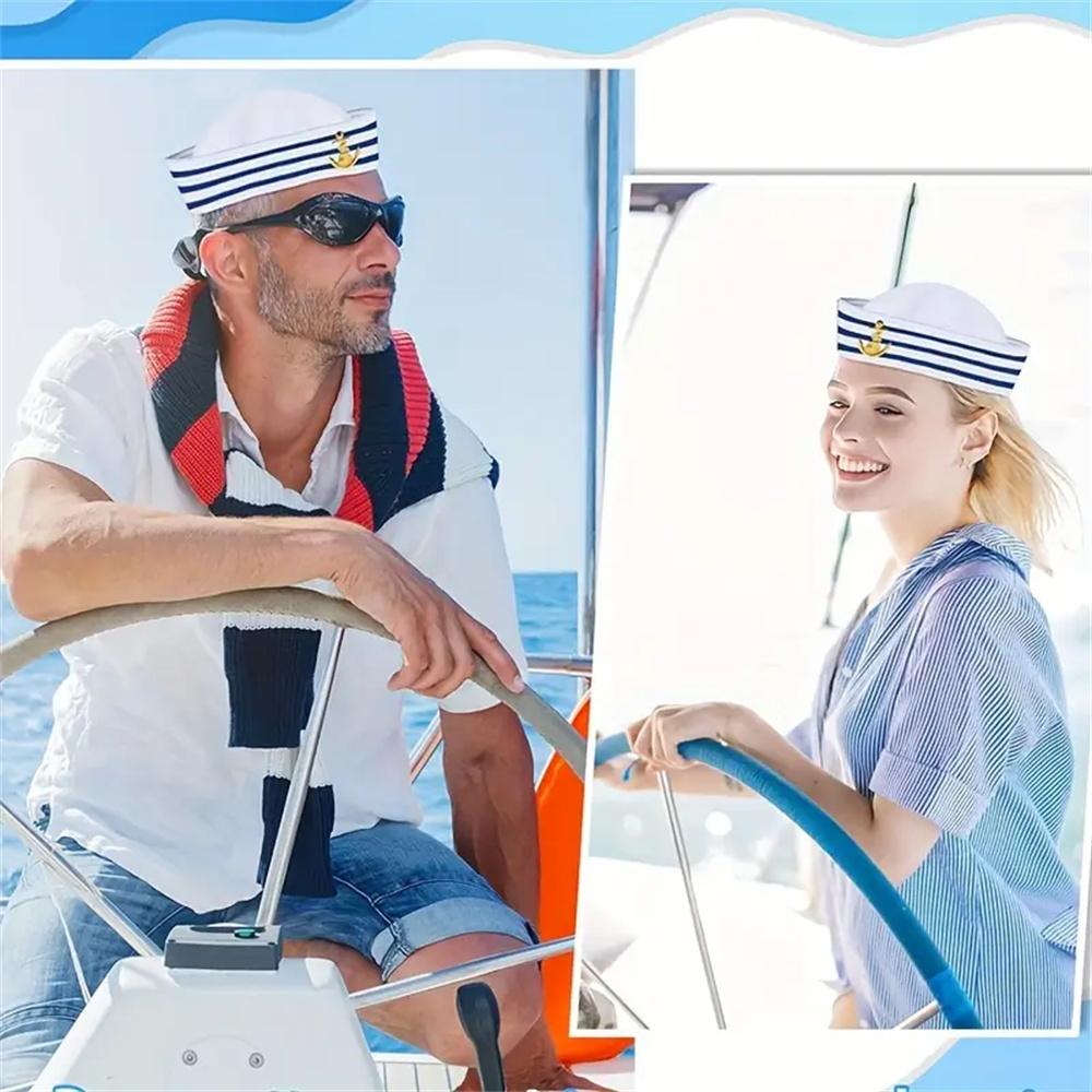 Sailor Hat Captain Navy Hat and Scarf Set Unisex Costume Photo Props Mardi Gras Party Funny Cosplay Supplies Stage Performs Acce