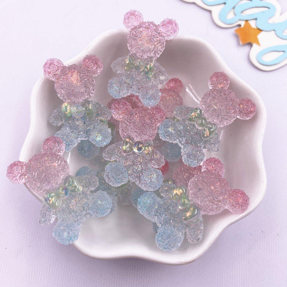 10PCS Colorful Resin Cartoon Bow Crystal Rose Bear Figurines Flatback Rhinestone DIY Wedding Decor Scrapbooks Accessories Crafts