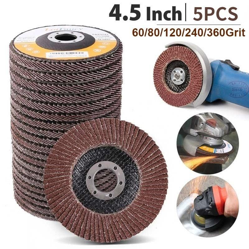 

4,5-дюймовые шлифовальные лепестковые диски из оксида алюминия, зернистость 60/80/120, упаковка из 5 шт.