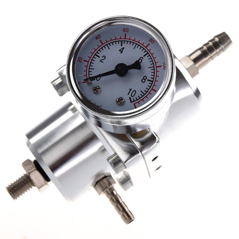 Universeller einstellbarer Kraftstoffdruckregler für Autos mit Manometer Silber