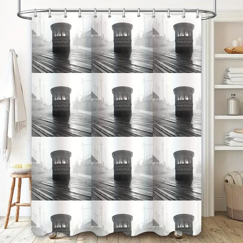 Black And White Train Station Shower Curtain Vintage Railway Backdrop Bathroom Decor Artistic Photography Scenic Wall Hanging