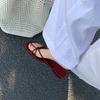 Lambskin~ Retro thin strap thick heel slippers women's summer wear simple beach pinch herringbone cool slippers