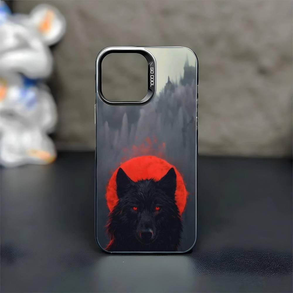 1pc Wolf Phone Case For iPhone17,16,15,14,13,12,11 Plus,Pro Max Black Matte Shockproof Cover