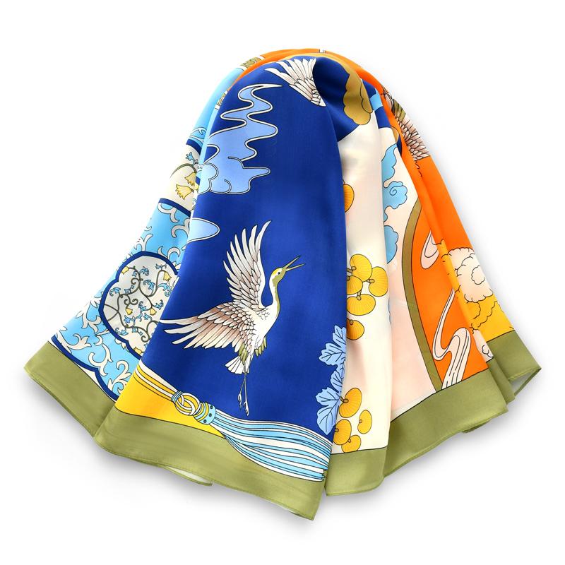 

New 100% Natural Silk Scarf Chinese Style Wrap Shawl Smooth Luxury Gift Female Bandana Hijab Headband Square Neckerchief 90CM 90x90cm
