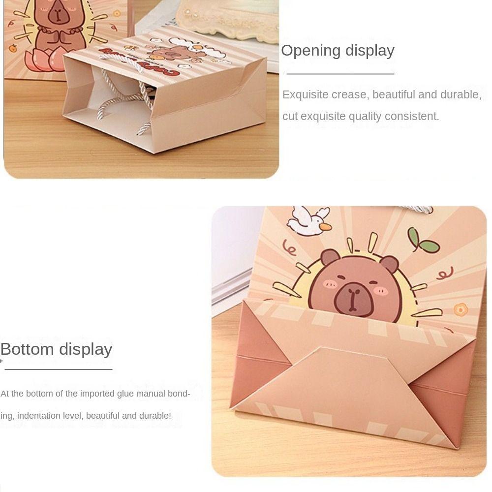 Fashion White Cardboard Capybara Gift Bags Cute with Handles Party Supplies Large Capacity Portable Candy Bags