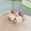 Honeydew Melon Jelly Green Rhombus Earrings – Niche Design, High-End Forest Style Studs for Women