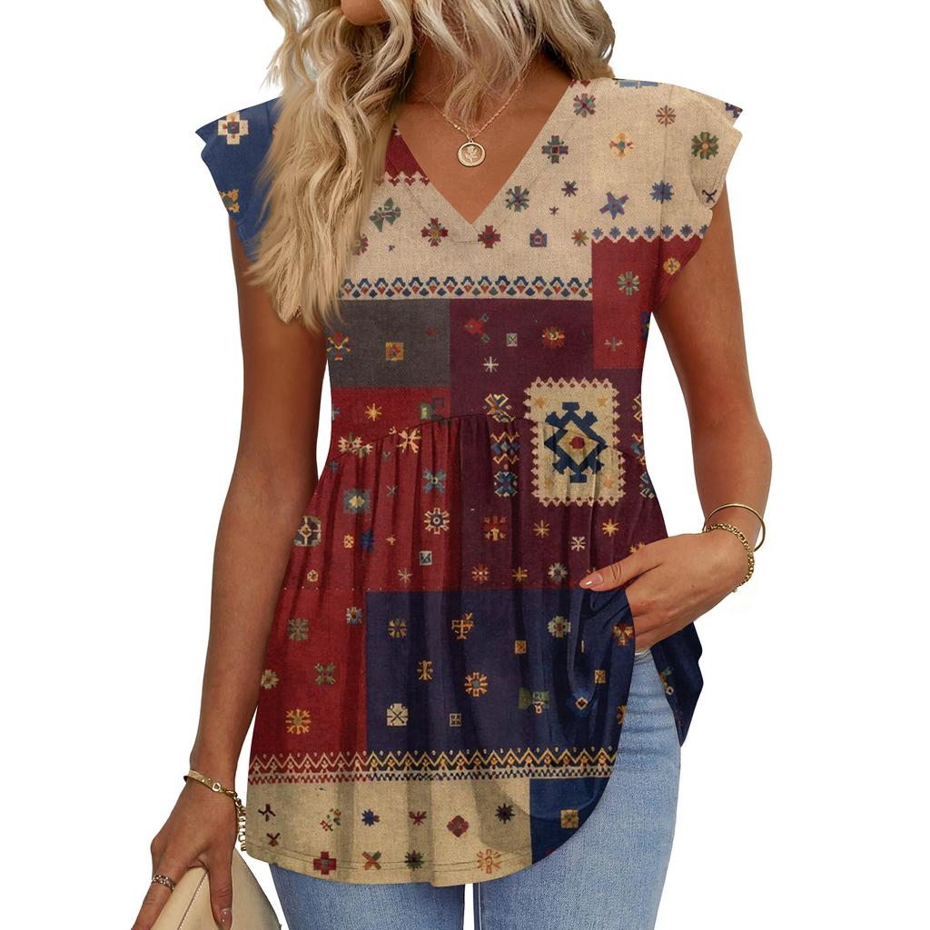 Womens Tops Fashionable V-neck Ruffled Sleeve Short-sleeved T-shirt Business Blouses
