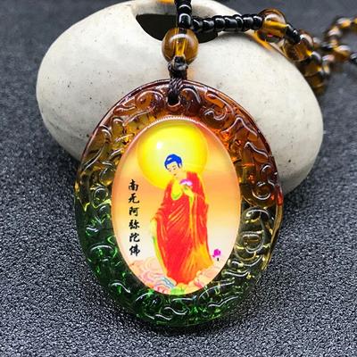 Buddha Lucky Amulet Namo Amitabha Skleněný přívěsek náhrdelník pro ženy muže