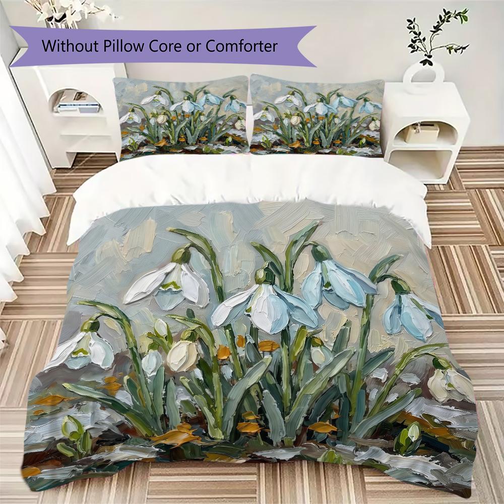 Winter Snowdrop Pattern Bedding uilt Set uilt Cover Pillowcase Home Decoration Birthday Gift (1 * duvet cover + 2 * pillowcase without core)