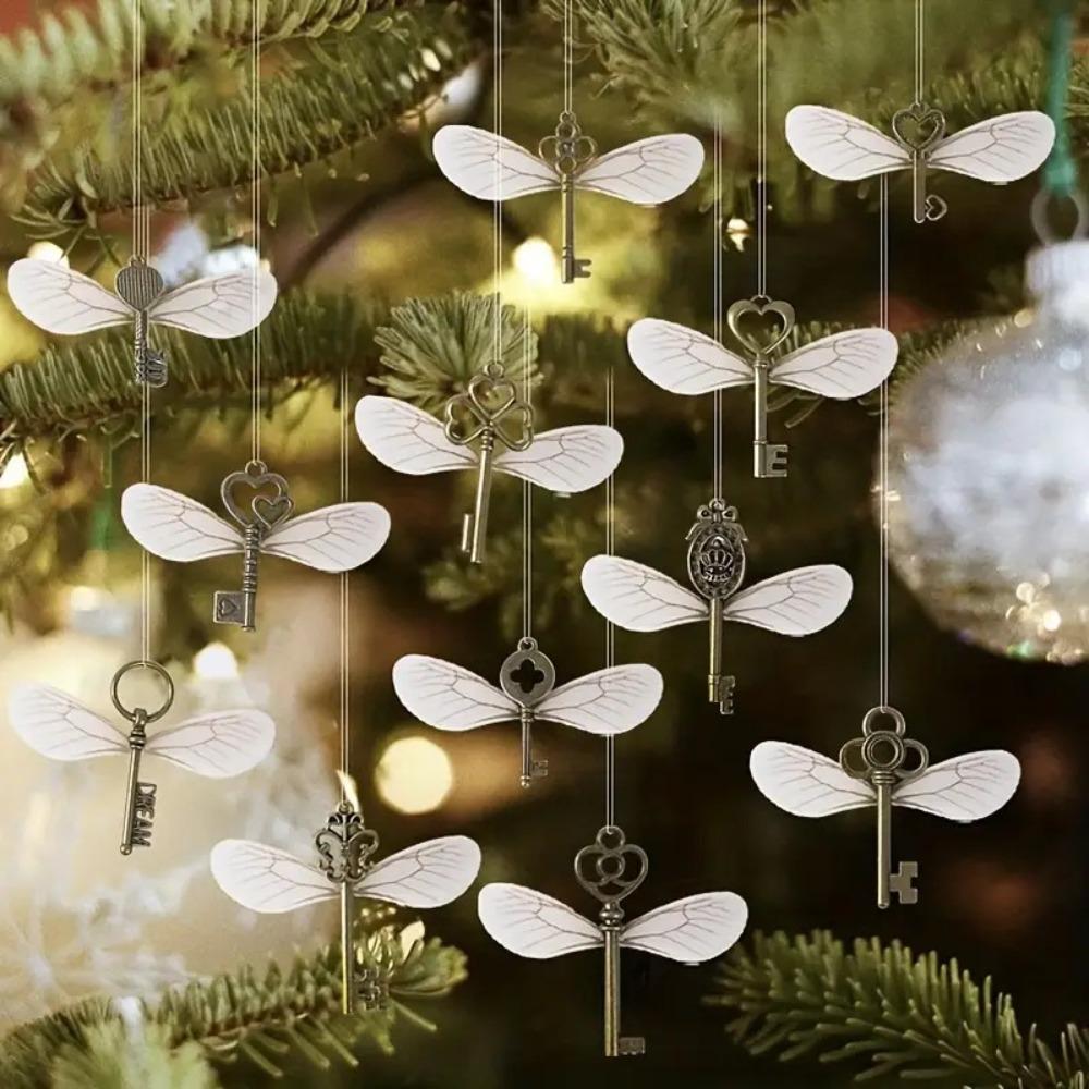 49pcs/set Realistic Skeleton Keys Dragonfly Pendant Set Christmas Tree Hanging Ornaments Gifts